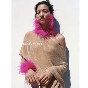 Zara Ostrich Feather Rhinestone Bracelet Fuchsia NWT